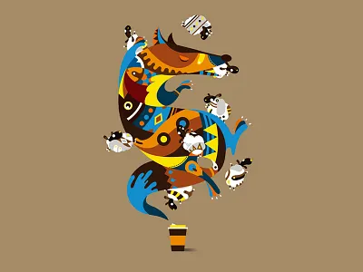 No Sheep No Sleep advertising animal art coffee colorful design digital graphic illustration pattern sheep wolf