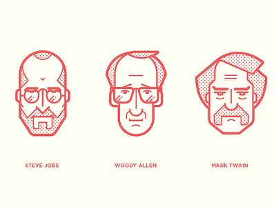 Iconic Portrait illustration line mar twain steve jobs vector woody allen