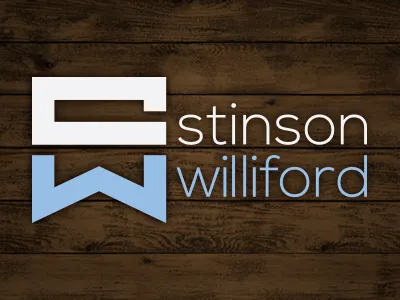 Logo: Stinson Williford blue build design logo richmond rva s signs va virginia w white