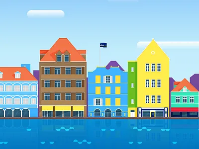Willemstad, Curaçao buildings colour illustration landmark sea sketch sky vector