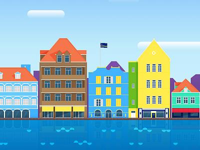 Willemstad, Curaçao buildings colour illustration landmark sea sketch sky vector