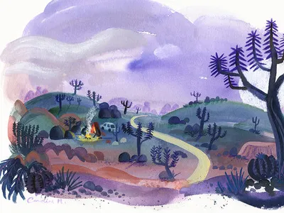 Camping at Joshua Tree gouache illustration prints sketch