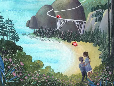 Pacific Coast Highway gouache illustration prints sketch