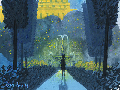 Night Walk gouache illustration prints sketch
