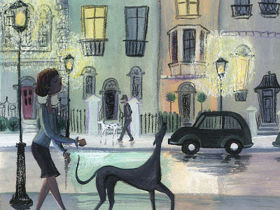 After the Rain Walk gouache illustration prints sketch