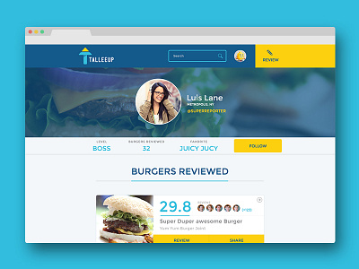 TalleeUp burgers flat profile profile page responsive uiux