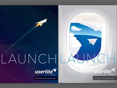 Userlite posters 2 & 3 branding cloud illustrator ocean paper plane poster space stars startup vector window