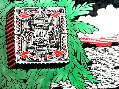wake up black illustration pen red stamp