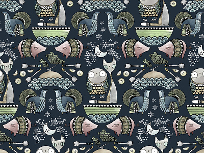 The Owl And The Pussycat Pattern (updated) animals character hand drawing illustration pattern repeat