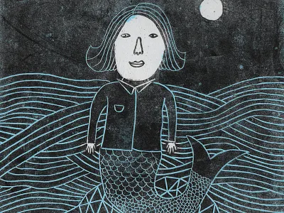 Mermaid block print lino mermaid print printmaking stamp texture