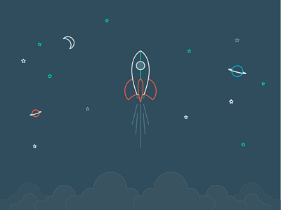 Mission Illustration blue clouds design green illustration moon planets red rocket space stars universe