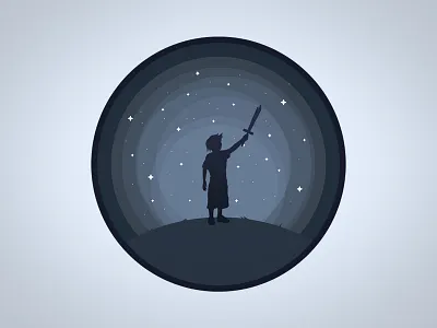 Boy against the world blue boy circle flat grass shades silouette stars sword toon zattberg