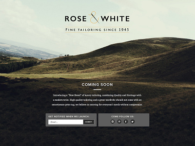 Rose & White Tailors Coming Soon Page clean coming soon english gent modern simple ui ux web design