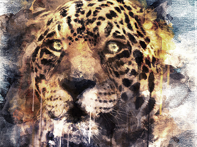 Watercolor Jaguar cat digital how to jaguar paint photoshop tutorial watercolor