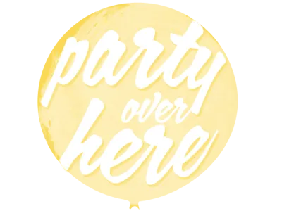 Party Over Here balloon geronimo balloon logo party party supplies yellow