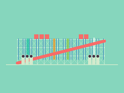 Pompidou art centre color flat icon illustration museum pipes pompidou vector