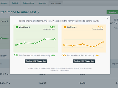 WIP UI for A/B Testing ui