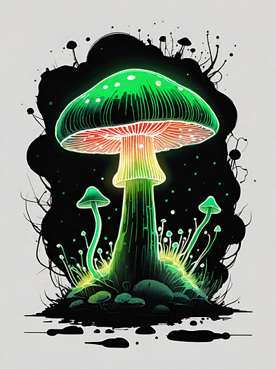 Trippy mushroom fungi fungus illustration mushroom neon psychedelic trippy watercolor