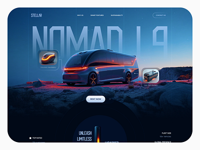 Landing Page for RV Rent ai assistant app auto booking car design future futuristic landing landing page planet rent rv space ui universe