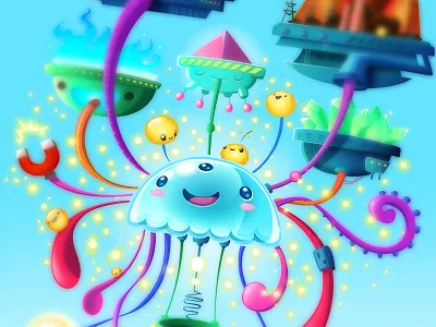 SkyMath: Lightning Jellyfish Island diamonds electricity illustration jellyfish lightning medusa octopus tentacles thunder thunderbolt