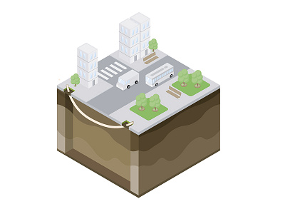 Isometric Landscape bus car city earth graphic design illustration isometric landscape tree