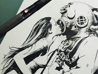 Stella was a Diver brush design girl handmade illustration inktober interpol pentel poster texture