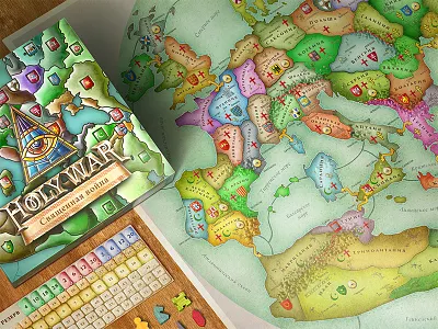 Holy War board game card coat of arms design figures game holy map medieval old print war