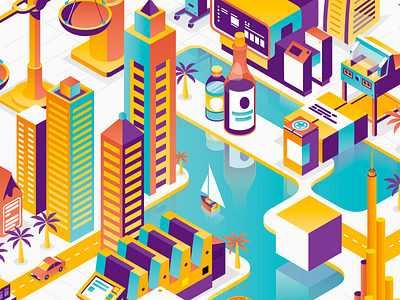 Isometric stuff buildings city dubai illustration isometric patswerk poster vector