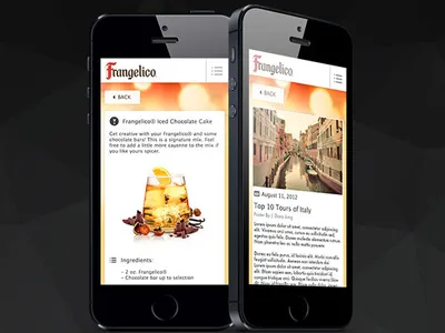 Frangelico booze clean crisp design drinks liquor mobile network responsive share social tablet