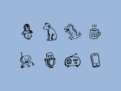 Hand Drawn Icons coffee dinosaur hand drawn icons microphone nipper npr penguin phone radio robot