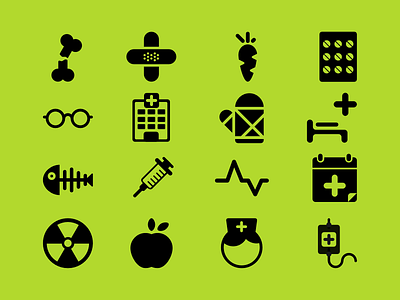 Elements apple bandage bed bone calendar carrot fish glasses hospital nurse pills plaster