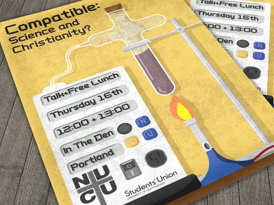 Christian Union flyer bunsen burner christian experiment flyer retro science texture