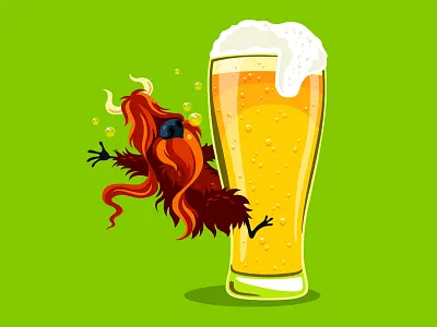 Drink Monster No5 beer character coaster drink drunk glass horn illustration red vector