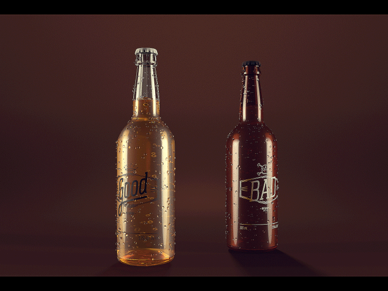 Good and Bad beer bottles c4d cinema4d marcus melin mellowmustard packshot