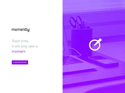 Momently concept flat landing page launch logging momently purple simple time tracking web app