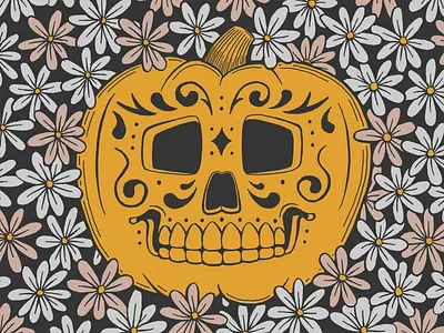 Pumpkin Contest daisies fall flowers halloween illustration ink pen pumpkin skull