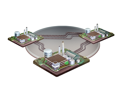 Process Control buildings connect factory illustration