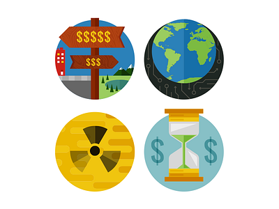 Icons WIP circle earth flat hourglass icon illustration money nuclear remote vector