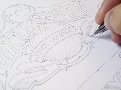 Tonguespank hand lettering logotype pencil schmetzer sketch wip