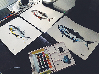 fishies art drawn fish hand illustration nautical paint watercolor