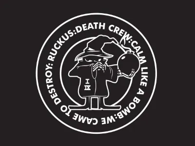 Calm Like A Bomb badge bomb bomber creep death fleet mystery patch skeleton vintage