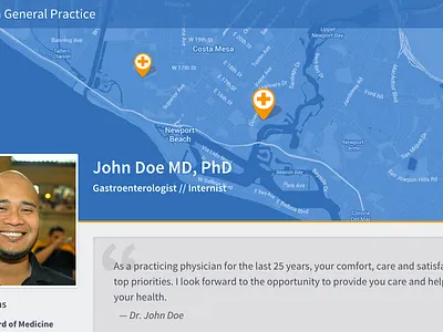 Doctor Profile blue map maps medical orange pin profile source sans ui ux