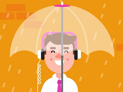 rainy day brick wall flat headphones rain umbrella vector