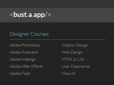 Bust-A-App Main Menu ecommerce marketplace minimal minimalist sell simple simplistic web design web site
