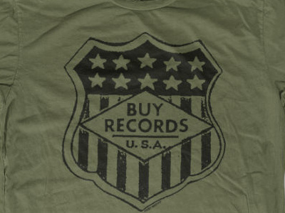 Print Mafia "Buy Records" Shirt army green badge black graphic shirt records screen print shield shirt stars t shirt usa vinyl