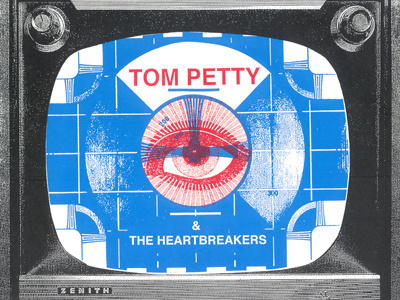 Tom Petty Concert Poster black blue eye green rock n roll television test pattern texture tom petty tv vintage