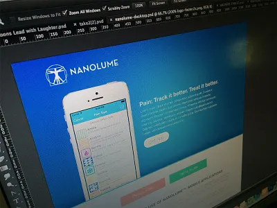 Nanolume App Website app apple blue health healthcare pain tracking treatment wip