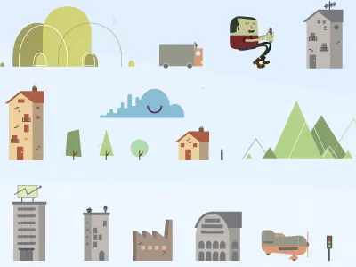 Child Ride building chevrolet city drive illustration nature ride