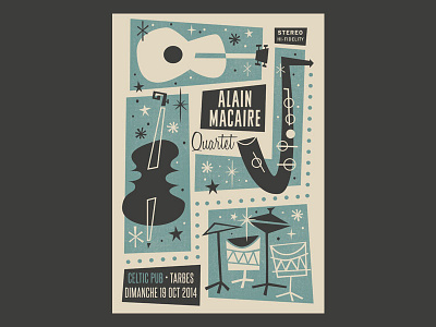 Alain Macaire 4tet gigposter gig gigposter illustration jazz mid century mid century modern poster tarbes