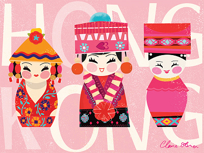 Chinese Folk Dolls cute doll folk graphic handlettering hongkong midcentury mod postcard retro texture vintage